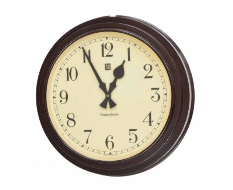 Telephone Rentals 12" wall dial slave clock, within a stepped Bakelite surround