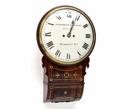 Good mahogany double fusee drop dial wall clock with 5-pillar movement, the 12" convex painted wooden dial signed Dwerrihouse