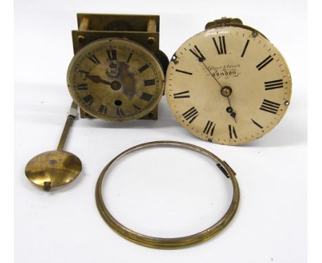 Brass single fusee bracket clock movement, the 5.5" silvered dial bearing the RAF logo (pendulum); also another single fusee 