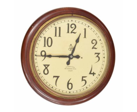 International Time Recording Co. Limited of London 12" slave dial wall clock, within a mahogany surround