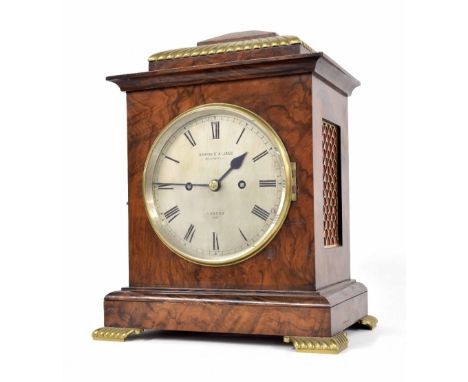 Good walnut and brass mounted double fusee table clock, the 6" silvered dial signed Barraud &amp; Lunds, 49, Cornhill, London