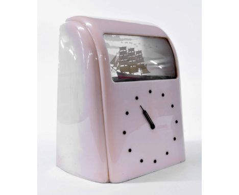 Vitascope electric mantel clock, within a light pink case, 12.5" high