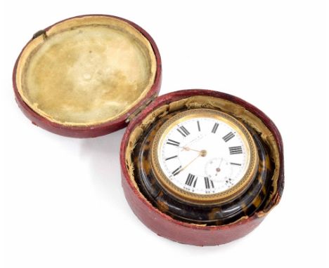 Tortoiseshell travelling/desk clock, the dial signed Alex Jones, 154 Regent Street, London, with Roman numerals and subsidiar