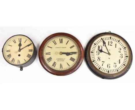 Lowne's Patent 14" slave dial signed Lowne's Patent, Gibson Ltd, Belfast, within a mahogany turned surround; also two other u