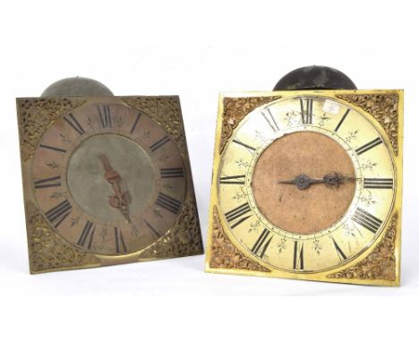 Thirty hour longcase clock birdcage movement, the 10" square brass dial signed Rob Coster, Newberry on a brass chapter ring e