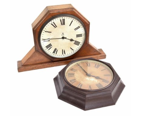 Gillet &amp; Johnston G.P.O. 12" slave dial clock, within a mahogany case supported upon a plinth base, 25.5" wide; also a Ma