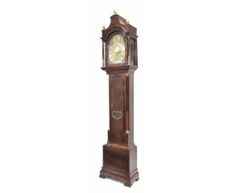 Good mahogany eight day longcase clock with five pillar movement, the 12" brass arched dial signed Tho 'Zon' Fitter London on