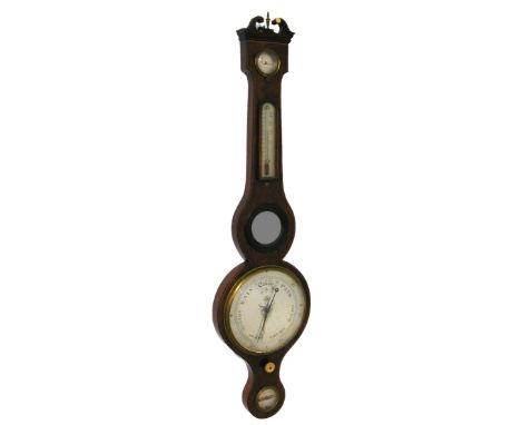 Mahogany five glass banjo barometer signed G. Butti, Taunton, the principal 8" silvered dial within a boxwood banded case sur
