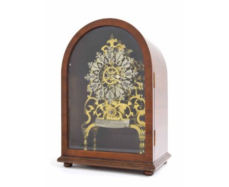 Mahogany cased single fusee brass skeleton clock, signed George Oram &amp; Son, 19 &amp; 18, Wilmington Square, London on a s