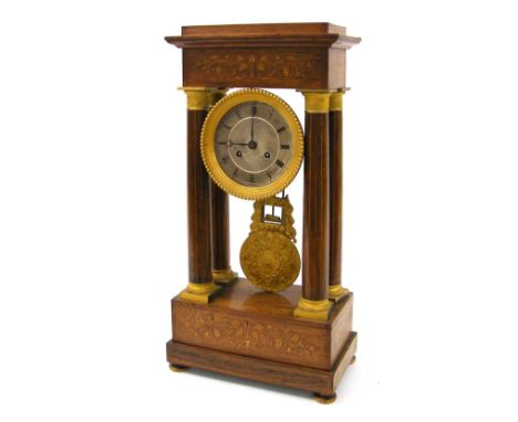 French rosewood and ormolu mounted portico two train mantel clock, the movement signed Clays Ae. á Paris, with outside countw