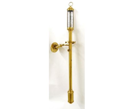 Reproduction brass marine style barometer, inscribed P.J.J.R., 16 &amp; 22 Roby, Liverpool on the silvered scale, over a cyli