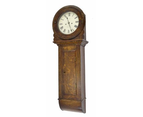 Oak Norwich type two train wall clock, the 10" cream dial signed Knight, Devizes, within a flat drumhead stepped surround ove