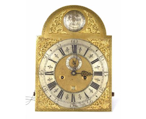 Eight day longcase clock five pillar movement, the 12.25" brass arched dial signed John Tolson, London on a silvered engraved