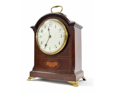 David Perret electric mahogany mantel clock, signed and inscribed on a disc attached to the movement back plate David Perret'