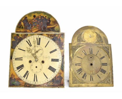 Eight day longcase clock movement, the 14" painted arched dial signed A. Breckenbridge &amp; Son, Kilmarnock to the dial cent