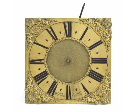 Thirty hour longcase clock movement, the 10" square brass dial signed William Collier on the brass chapter ring enclosing a m