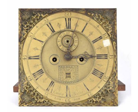 Eight day longcase clock five pillar movement, the 12" square brass dial signed Langley, Bradley, London on the brass chapter