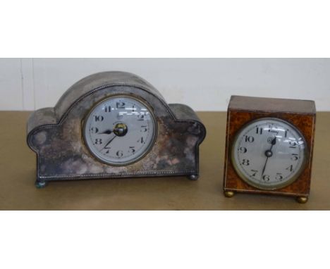 ATO Electrique mantel clock, the 3.5" silvered dial within a rounded arched lobed silver plated beaded case, 5.5" high; also 