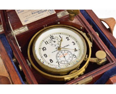 Russian two day marine chronometer, the 3.5" white dial with subsidiary fifty-six hour state of wind and seconds dial, inscri
