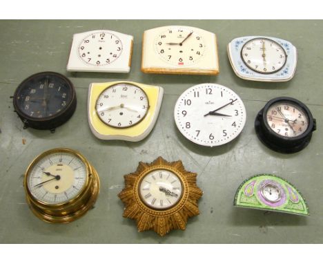 Gents of Leicester brass bulkhead clock timepiece, the 7" chapter ring enclosing a cream centre with slow/fast lever; also a 