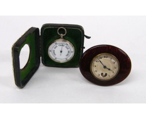 Small easel clock timepiece with heart shaped false bob aperture, the back plate signed Etranger with Brevet movement, 3.5" w