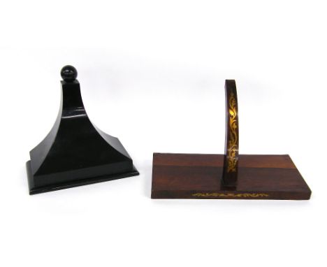 Rosewood and foliate brass inlaid clock bracket, 17.25" wide; also another ebonised clock bracket, 12.25" wide (2)