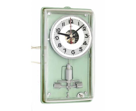 ATO contemporary electric wall clock, the 7.5" chapter ring enclosing a skeletonised centre and within a Perspex case, 19" hi