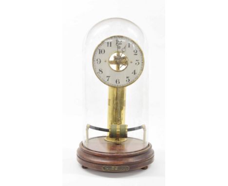 Bulle electric mantel clock, the 5.25" white dial enclosing a skeletonised centre, supported upon a cylindrical brass battery