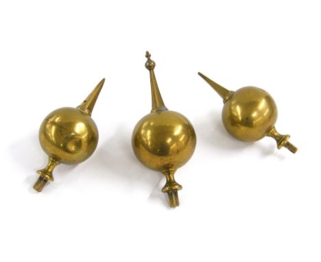 Set of three brass ball and spike finials for a longcase clock hood (3)