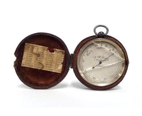Miniature silver cased pocket barometer, signed C.W Dixey, 3 New Bond Street, London, 1.25" diameter, in the original Morocco