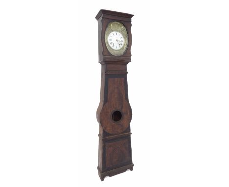 French pine eight day Comtoise longcase clock, the 9.5" convex dial with Roman numerals and date chapter ring signed Coste á 