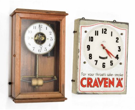 Bulle electric advertising wall clock inscribed 'For Your Throat's Sake - Smoke Craven 'A'', within a mirrored metal rectangu