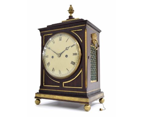 Good small English double fusee mahogany bracket clock, the movement with pull repeat and locking pendulum striking on a bell