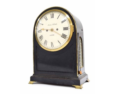 English ebonised double fusee bracket clock, the 8" convex cream dial signed James McCabe, London, the movement with pull rep