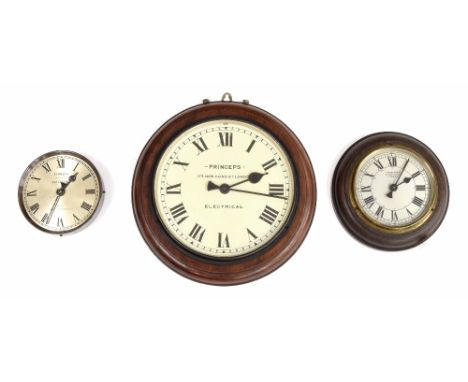 Princeps 10" wall dial slave clock signed Princeps, 173 New Bond St, London, Electrical, within a turned mahogany surround; a