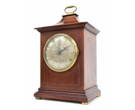 Rare Murday Reason Manufacturing Co. of Brighton electric mahogany mantel clock, the 4.25" silvered dial with foliate engrave