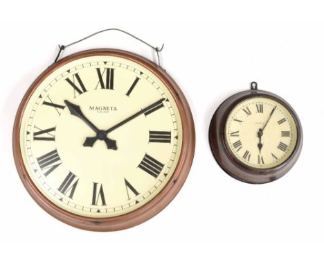 Magneta electric 18" wall dial slave clock, within a copper surround and later replaced movement; also another Magneta electr