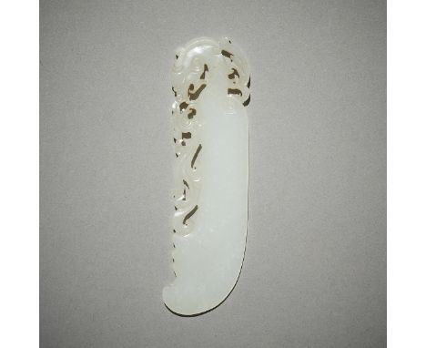 Chinese pale white or white jade carved knife pendant. A rare and very well carved blade with a dragon form rarely seen in an