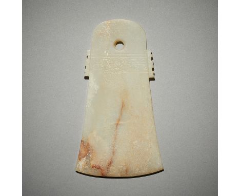 Chinese archaic style carved jade axe with lovely hand carving and polish. Carving suggests a 18th to 19th century date for t