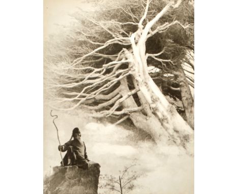 Chin San Long (Lang Jingshan) (Chinese, 1892-1995). A photograph titled "Zhang Daqian (Cypress Trees)," executed in 1963, dep