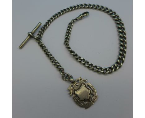 A silver Albert chain with Victorian silver fob, 52g