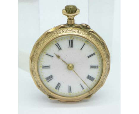 A 12ct gold and enamel fob watch, a/f, no loop, hinge a/f