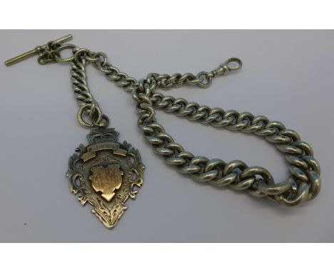 A silver Albert chain and fob, 111g