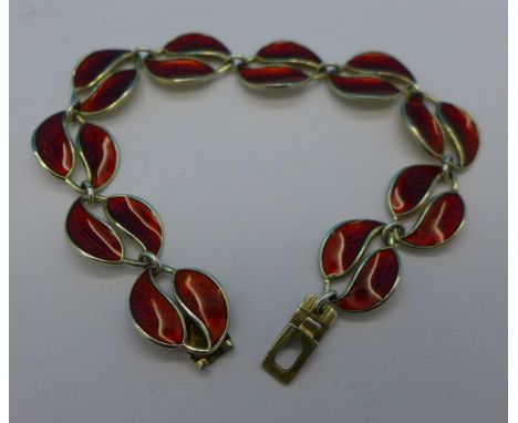 A David Andersen 925 sterling silver and red enamel bracelet