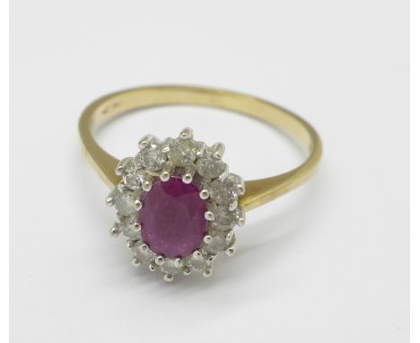 A 9ct gold, ruby and diamond ring, 3.7g, U