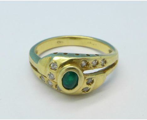 An 18ct gold, emerald and diamond ring, 4.5g, K