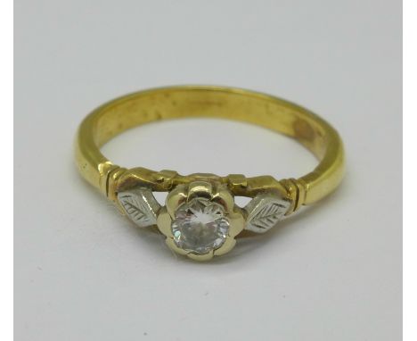 A yellow metal and diamond solitaire ring, 3.2g, K (tests as 18ct)