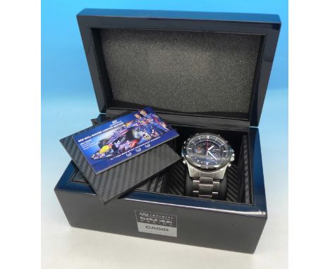A gentleman's Casio Edifice Red Bull Racing limited edition wristwatch with spare link and paperwork, boxed