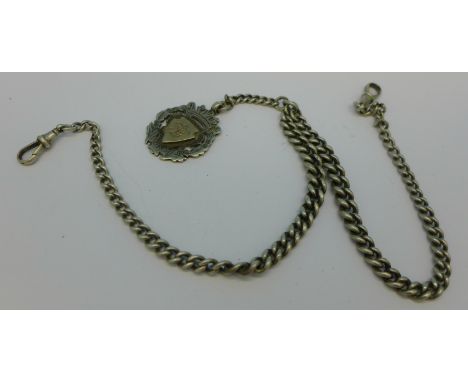 A silver Albert chain and fob, 49g