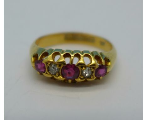 An 18ct gold, ruby and diamond ring, Birmingham 1911, 2.9g, J